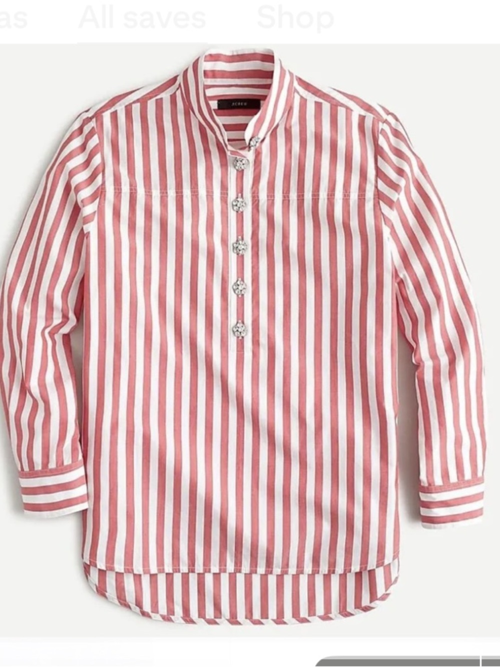 J crew striped crystal button popover red & white sz 6